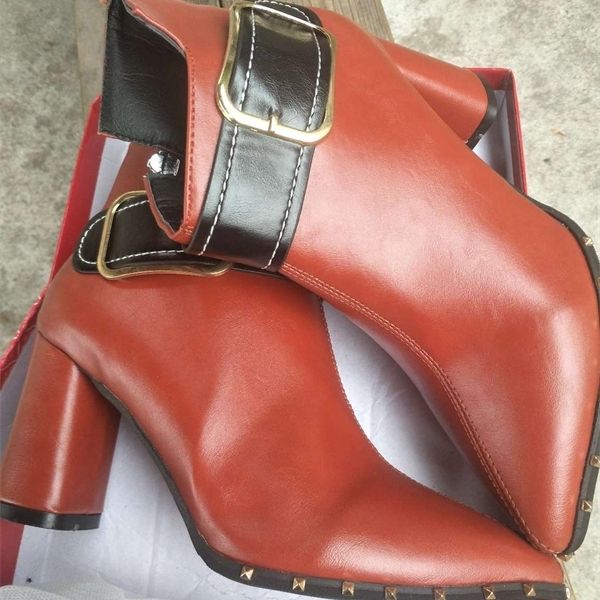 

rivet tip pu leather boots high heel shoes women c0202, Black