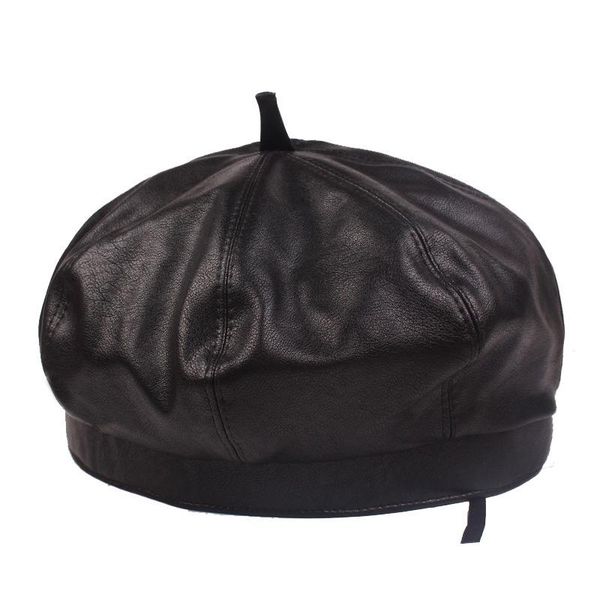 

pu leather women beret vintage autumn winter female french hat korean pumpkin hat, Blue;gray
