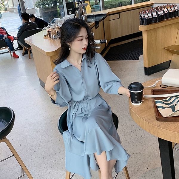 

wi7jb french chiffon v-neck dress women's summer 2020 new mid-length slimming ruffled first love dress grandiflorum platycodon iwl61, Black;gray