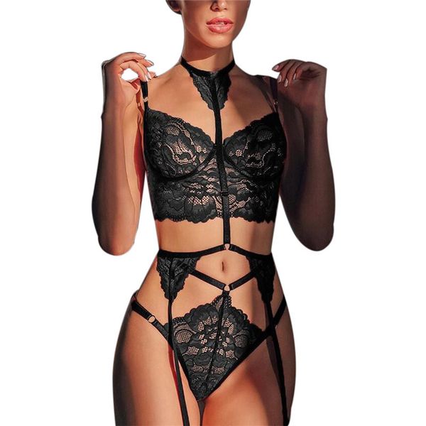 

womens ladies babydoll bra+panty set lingerie g-string thongs lace underwear nightwear sleepwear bra & brief sets plus size, Black;white