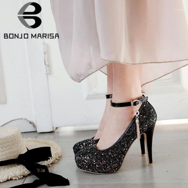 

dress shoes bonjomarisa classic lady party chains decorating fashion colorful glitters pumps women high heels evening woman1, Black