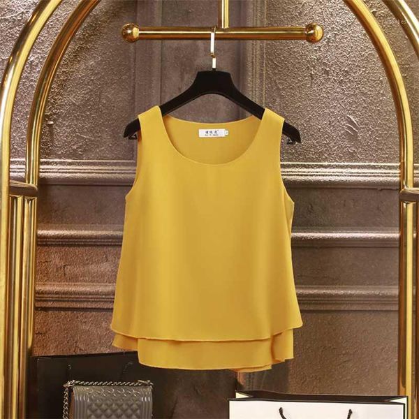 

women's blouses & shirts 2021 fashion summer chiffon women plus size 4xl loose sleeveless o-neck 13 colors blouse shirts1, White
