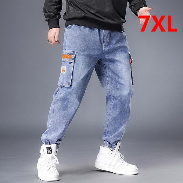 

baggy jeans men denim pant fashion harajuku blue skateboard jeans pants elastic waist big plus size 7xl trousers male hx536
