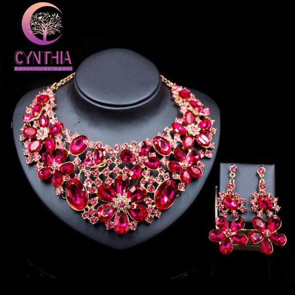 

luxury gold color rhinestone new arrival jewelry set austrian crystal necklace and earrings for wedding six colors, Silver