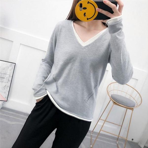 

spring and autumn cashmere sweater women 2019 v neck knitted pullover female soft cashmere jumper casual sweaters, White;black