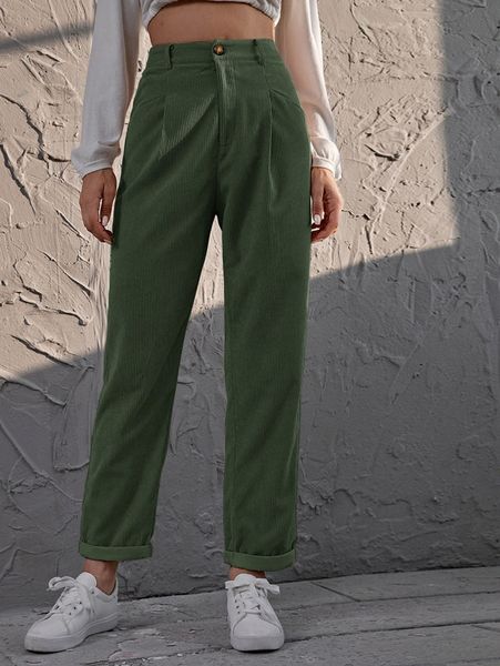 

corduroy high rise straight pants 4065#, Black;white