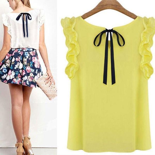 

fashion blouses women and blouse white/yellow summer loose blouse women woman ladies sleeveless shirts plus size