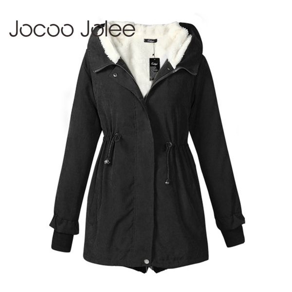

jocoo jolee winter parkas women hooded thick cotton warm coat female mid long wadded jackets plus size 3xl outwear overcoats 1014, Black