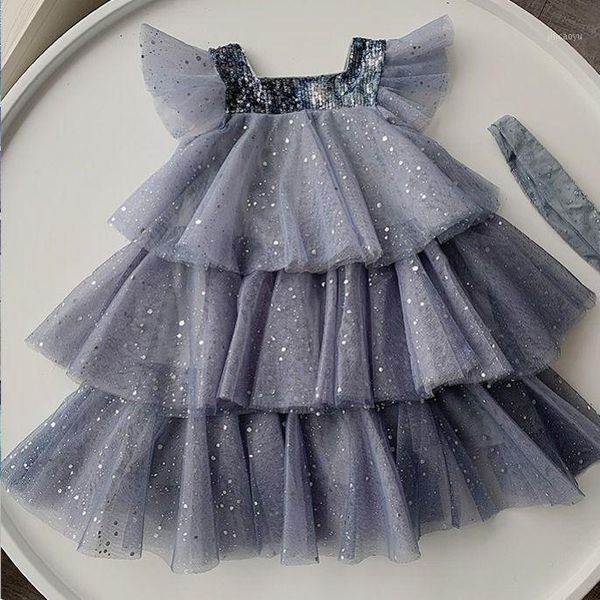 

summer girls clothes chiffon sequins baby girls dress kids dresses layered children dress 3-7y1, Red;yellow
