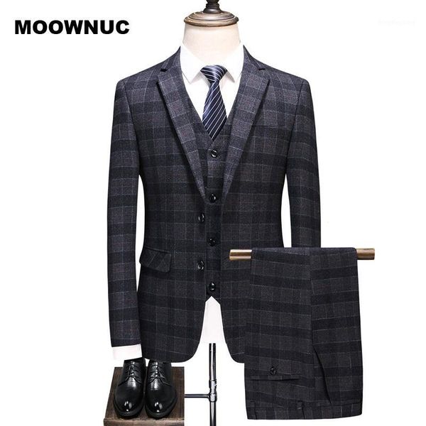 

moownuc men men's wedding dress blazer single-breasted classic plaid suit men business work wear suits1, White;black