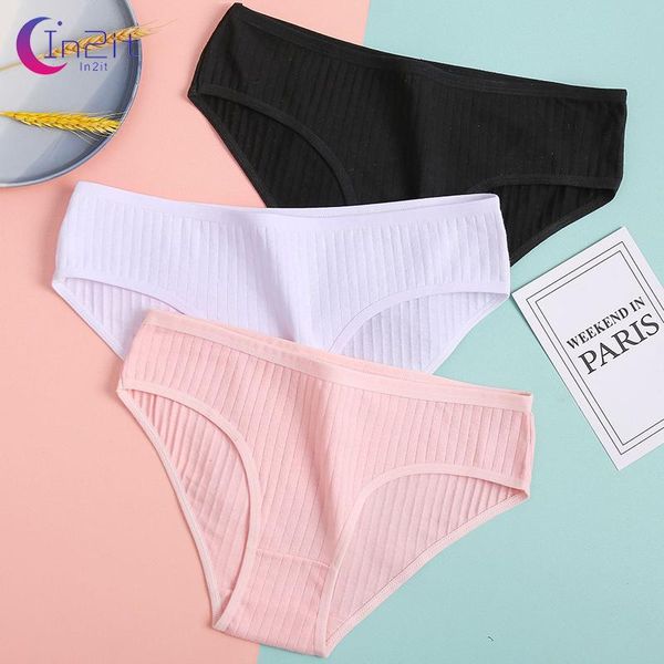 

in2it women's cotton panties 3pcs soft striped women underpants solid girls briefs female lingerie -xl comfort underwear, Black;pink
