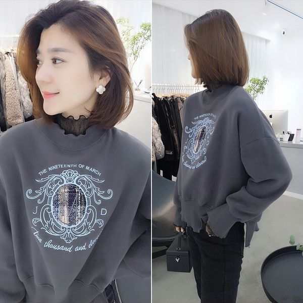 

sijgo high half bobowaltz collar women loose short women's spring 2020 new short half high collar sweater sweatergrey loose bobowaltz s, Black