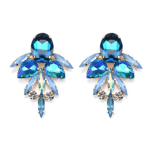 

fashion simple red blue glass crystal drop earrings women small leaf dangle earrings jewelry 20201, Silver