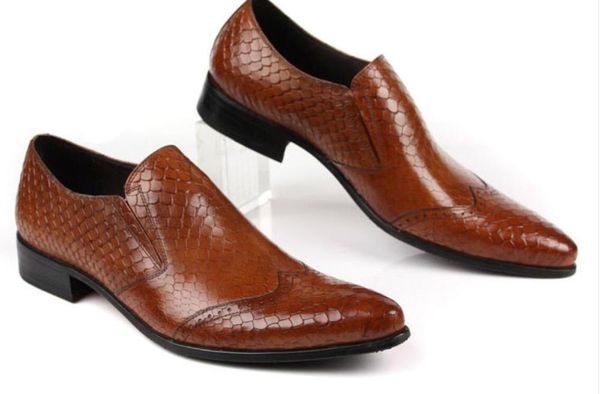 

italy mens derby oxfords shoes 2020 fish-scale pattern slip on dress office business shoes black brown men leather sapatos