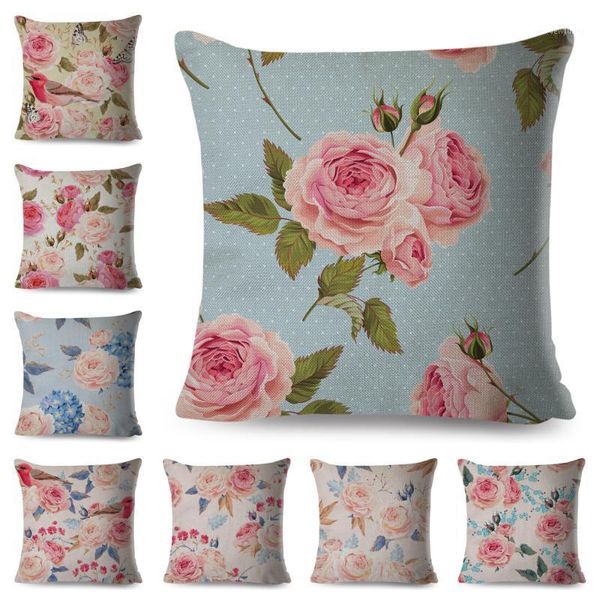 

cushion/decorative pillow nordic style rose flower and birds case linen 45*45cm decor plant animal cushion cover for car sofa pillowcase1