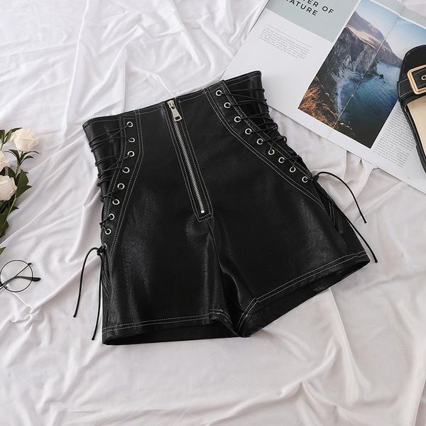 

2019 pu shorts black bandage trousers short high waist zipper shorts women fashion femme1, White;black