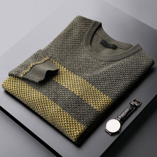 

new chenille sweater male round collar autumn winter stripe mens sweater plus size 4xl fashion slim man sweaters, White;black