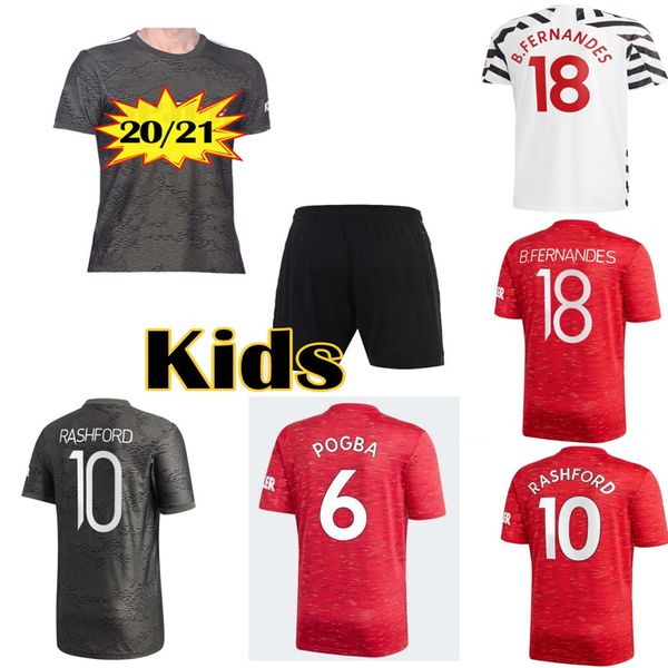 

children 2020 2021 soccer jerseys united cavani utd van de beek b. fernandes rashford football shirt 20 21 man + kids kit, Black;yellow