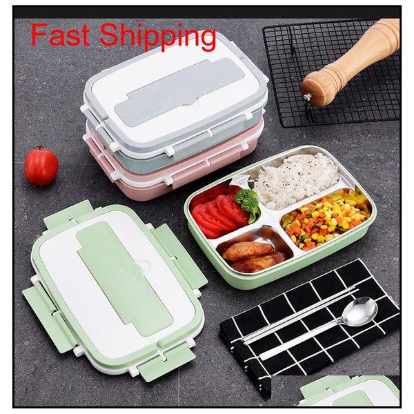 

portable bento student lunch box fully sealed food 4-compartment 3 grids lunch box thermal for food 304 stainles qyleza tore2010