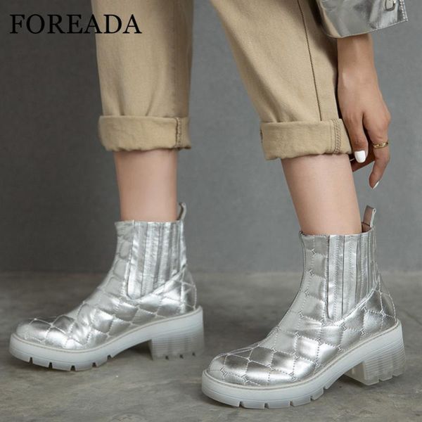 

foreada platform high heel ankle boots natural genuine leather woman boots block heel short female shoes autumn winter 40, Black