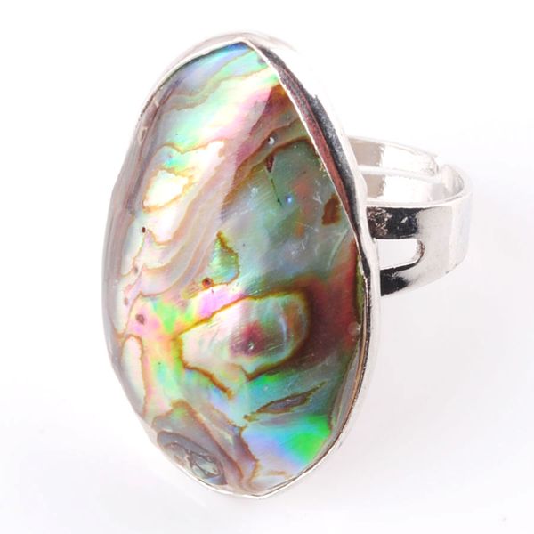 

wojiaer natural abalone shell beads finger adjustable open rings for men women reiki sea shell pearl wedding engagement x3048, Golden;silver