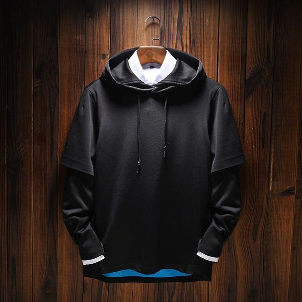 

men's hoodies & sweatshirts arrival fashion spring autumn youth men fake two piece set leisure hooded casual mens plus size xl2xl3xl 4x, Black