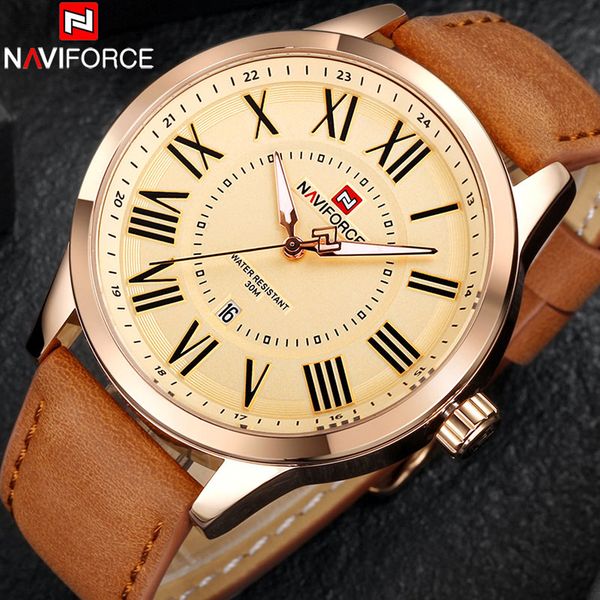 

2020 new naviforce brand men quartz leatehr waterproof analog watches mens date casual clock rome time relogio masculino