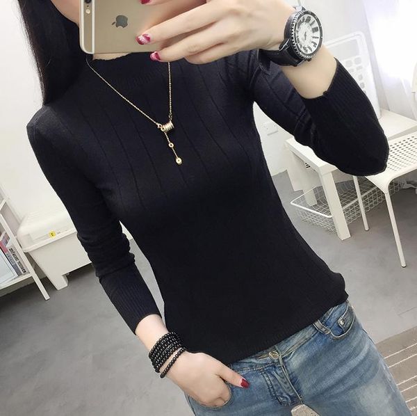 

turtleneck knitted sweater female casual pullover women autumn winter korean sweaters 2021 women slim basic sweater jumper, White;black