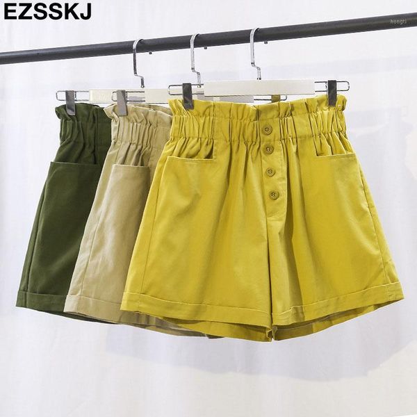 

2019 casual chic shorts elastic high waist shorts women female summer students loose wide leg cotton short with button1, White;black