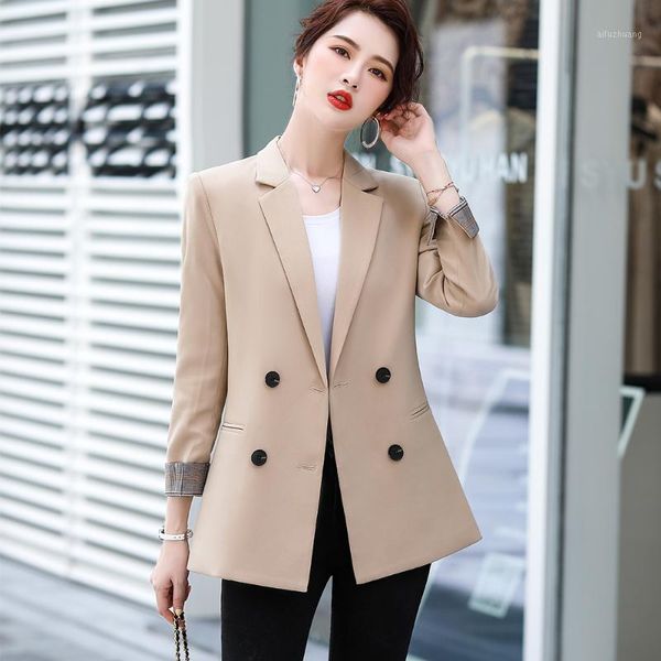 

apricot black blue casual women solid double breasted blazer korean style full sleeve loose jacket coat for 2020 spring autumn1, White;black