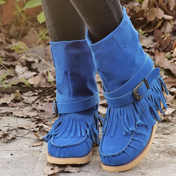

new women boots botas mujer autumn winter tassel western boots ladies casual flat with platform martin big size, Black