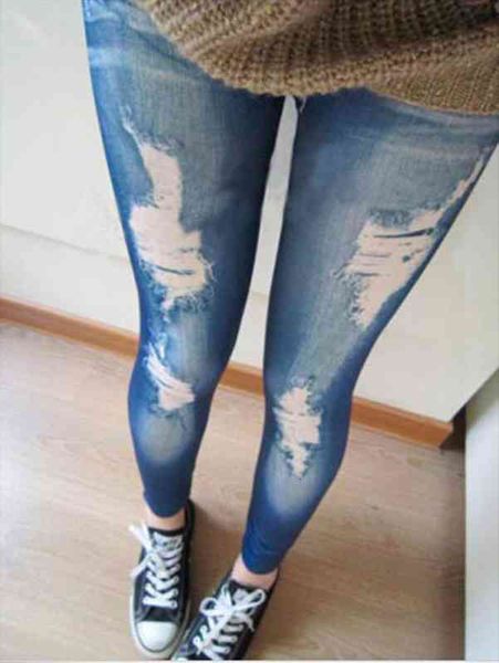 

women leggings fashion destroyed leggings jeans look jeggings stretch skinny laddy jeans black blue