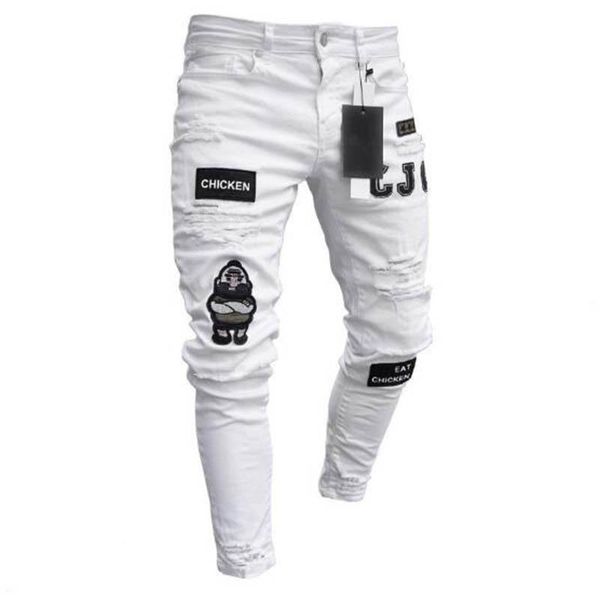 

men's jeans 2021 latest style frayed fashion zipper trend knee hole high street small feet motorcycle pants s-xxxl, Blue