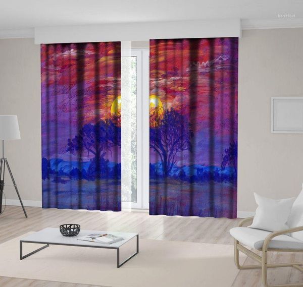 

curtain african landscape desert trees wild nature sunrise magical view printed purple yellow blue1