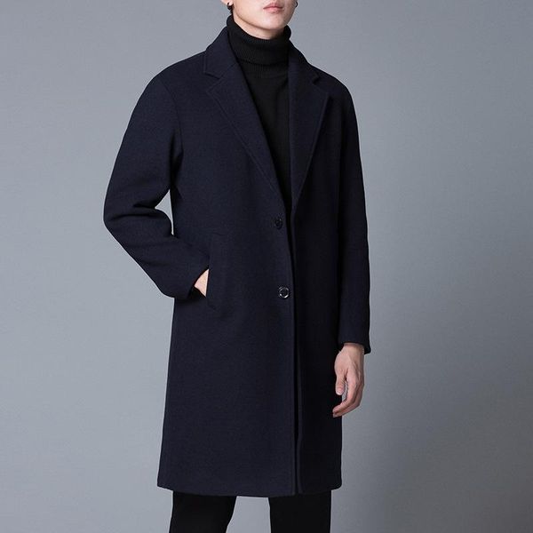 

new korean men's woollen and woollen overcoat in autumn and winter 2020, Black