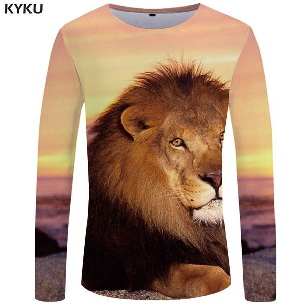 

brand lion long sleeve black printed rock anime japan 3d print shirts horror plus size humor men clothing