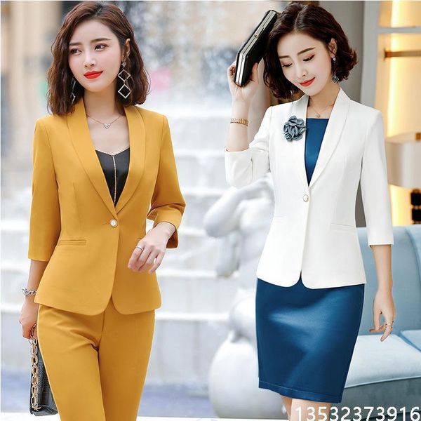 

professional women's suits 2020 autumn new five-point sleeves solid color slim suit temperament casual trousers1, White