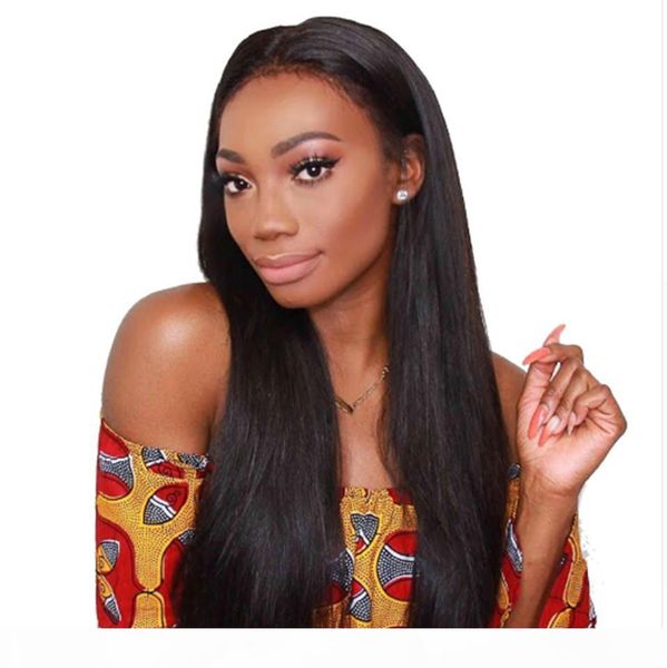 

straight lace front human hair wigs pre plucked with baby hair glueless lace front wigs bleached knots brazilian remy hair, Black;brown