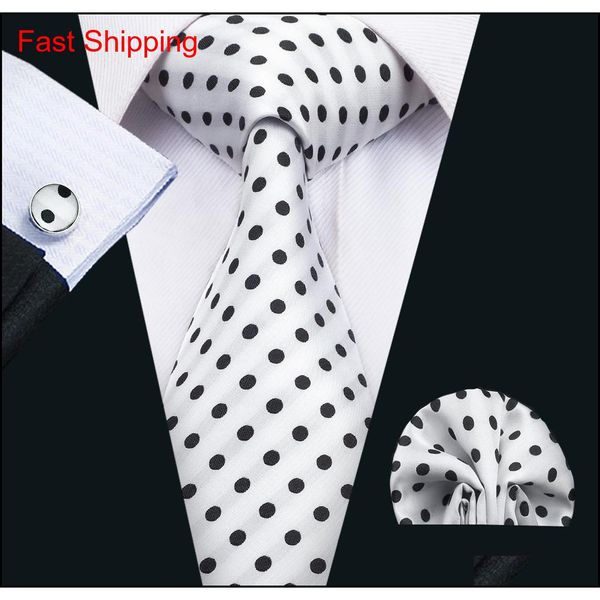 

classic silk mens neck ties dot tie sets white mens ties tie hanky cufflinks set jacquard woven meeting business wedding casual party j32py, Black;blue
