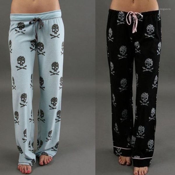 

pants women causal loose daily high waist skull print wide leg pants ladies plus size harajuku1, Black;white