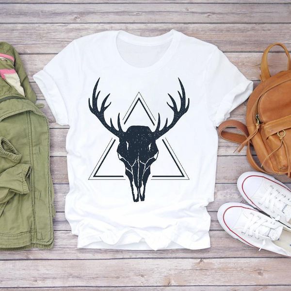 

women heifer skull fashion geometric printing clothes lady t-shirts womens t shirt ladies graphic female tee t-shirt, White