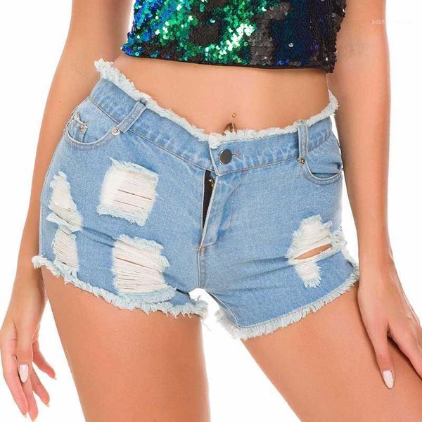 

women's jeans women push up daily casual high waist shorts woman retro tight hole damaged pockets1, Blue
