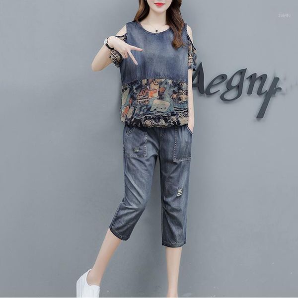 

women summer new plus size 2 piece set womens short sleeve fashion print pattern pullover + leisure pants set two-piece1, White