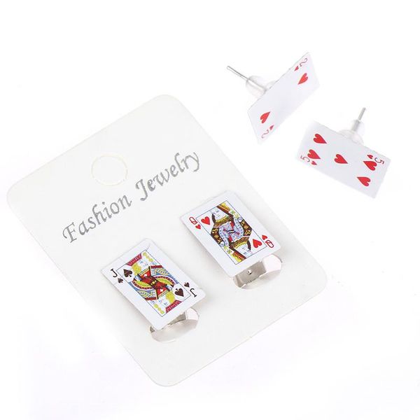 

interesting mini playing cards stud earrings women personality handmade mini-poker earring fashion jewelry random delivery a462, Golden;silver