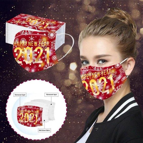 

face masks happy new year print mouth cover 3 layered disposable masks dustproof breathable protective mask disposable mask fwc3318