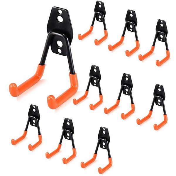 

10 pack garage hooks, garage storage hooks, utility tool hangers and wall mount hooks for organizing ladder