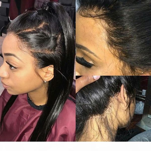 

360 lace frontal wig pre plucked with baby hair malaysian virgin straight 360 full lace human front wigs for black women 30 inch, Black;brown