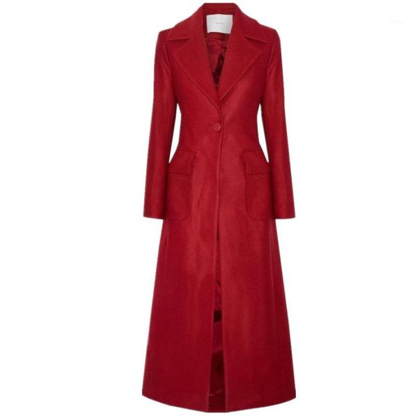 

2019 winter fashion red lapel slim thicken warm wool blend coat fashion single button long women woolen coat1, Black