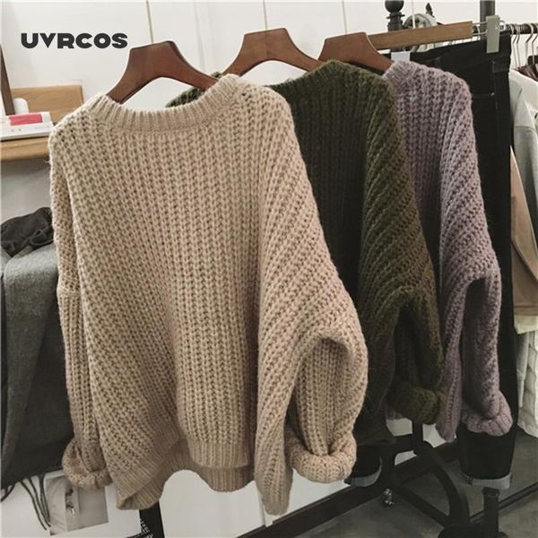 

uvrcos retro autumn winter knitted sweater for women pull femme oversize loose long sleeve solid color long warm sweater jumper1, White;black