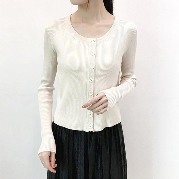 

solid color women knitted cardigan coat o-neck casual v-neck long sleeve crochet knit sweater coat female 1, White